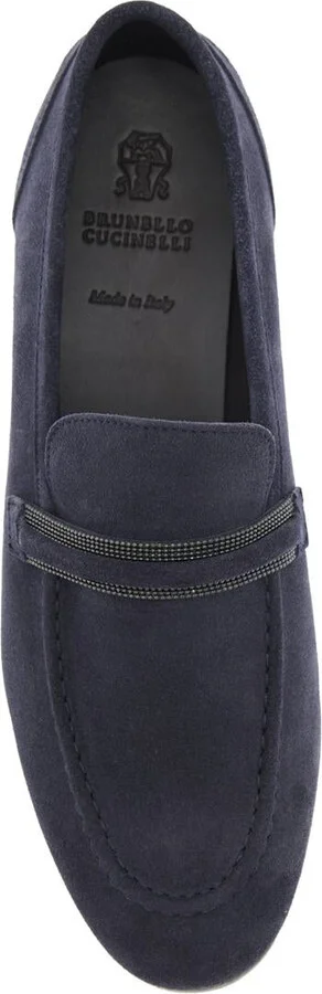 Blue Loafers With Monil Detail On The Front In Suede Woman - Image 3