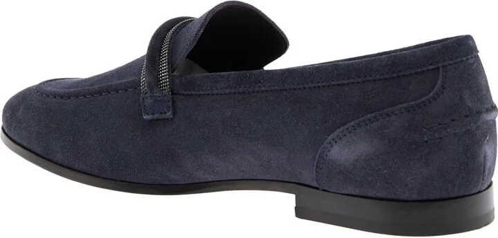 Blue Loafers With Monil Detail On The Front In Suede Woman - Image 2