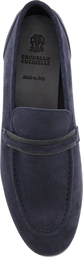 Blue Loafers With Monil Detail On The Front In Suede Woman - Image 3