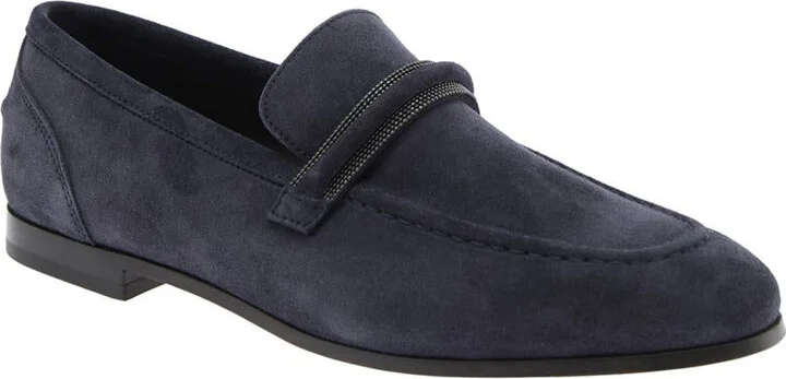 Blue Loafers With Monil Detail On The Front In Suede Woman