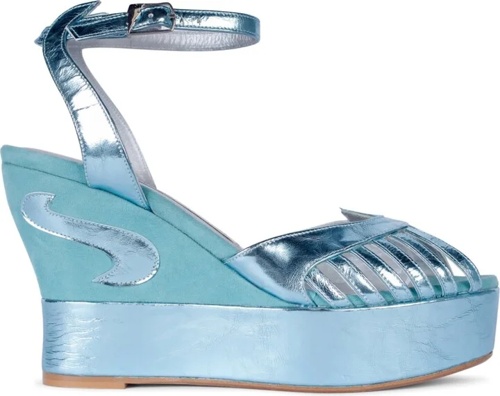 Blue Margaux Mid Azure Wedge Heels