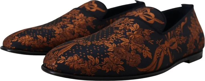 Blue Rust Floral Slippers Loafers Men's Shoes - Image 3