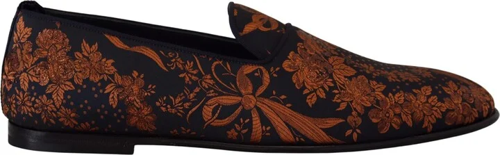 Blue Rust Floral Slippers Loafers Men's Shoes