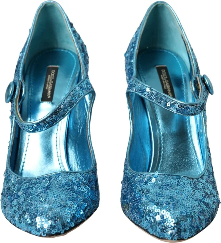 Blue Sequin Mary Jane Pumps High Heels Women's Shoes - Image 2