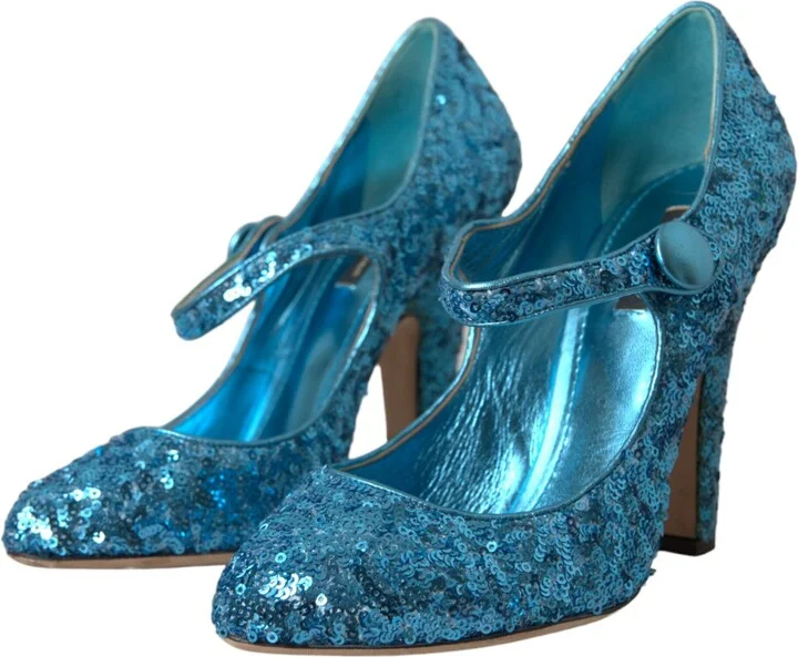 Blue Sequin Mary Jane Pumps High Heels Women's Shoes - Image 3