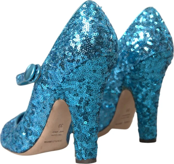 Blue Sequin Mary Jane Pumps High Heels Women's Shoes - Image 4