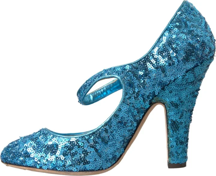 Blue Sequin Mary Jane Pumps High Heels Women's Shoes - Image 5