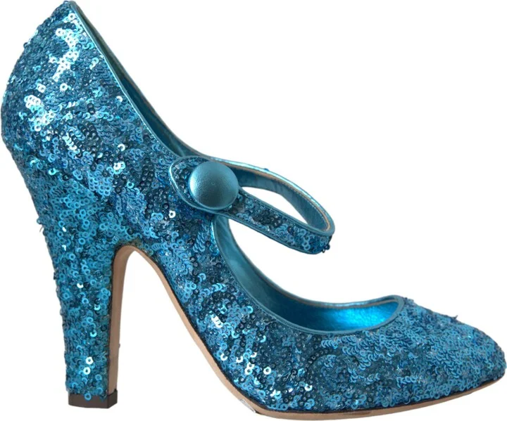 Blue Sequin Mary Jane Pumps High Heels Women's Shoes
