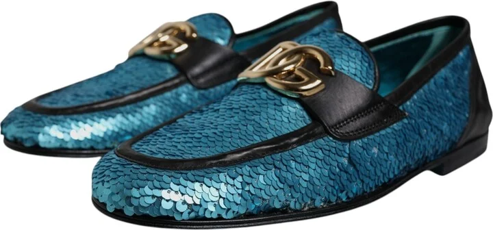 Blue Sequined Loafers Formal Dress Men's Shoes - Image 2