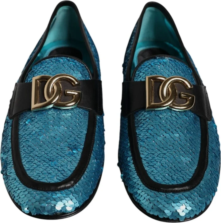 Blue Sequined Loafers Formal Dress Men's Shoes - Image 3