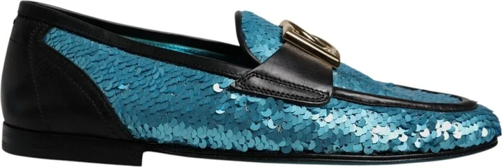 Blue Sequined Loafers Formal Dress Men's Shoes