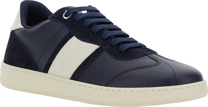 Blue Sneakers With Contrasting Heel And Logo Lettering On The Tongue In Leather Man - Image 2