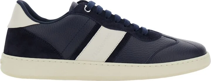 Blue Sneakers With Contrasting Heel And Logo Lettering On The Tongue In Leather Man