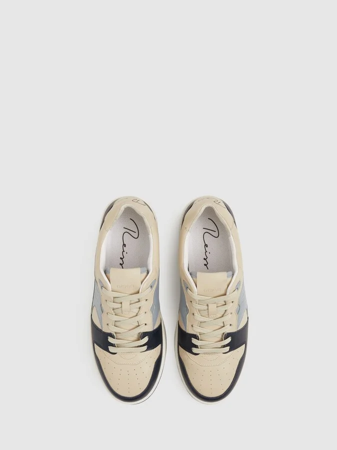 Blue/stone Astor Leather Lace Up Trainers - Image 3