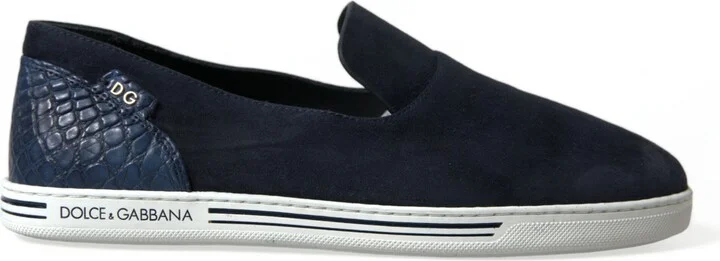 Blue Suede Caiman Loafers Saint Tropez Men's Shoes