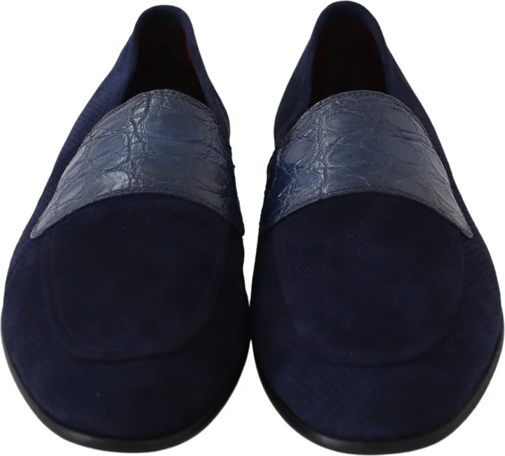 Blue Suede Caiman Loafers Slippers Men's Shoes - Image 4
