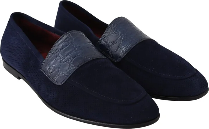 Blue Suede Caiman Loafers Slippers Men's Shoes - Image 5