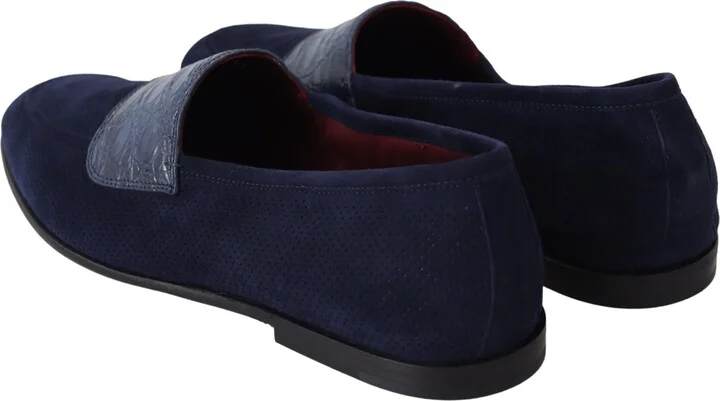 Blue Suede Caiman Loafers Slippers Men's Shoes - Image 6