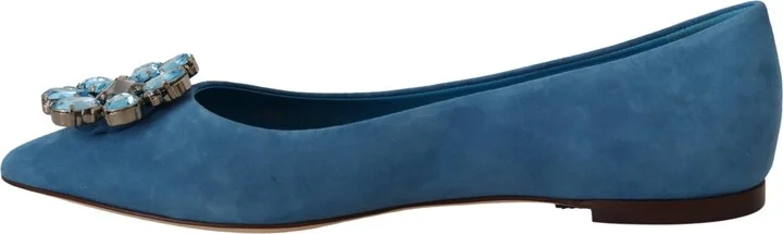 Blue Suede Crystals Loafers Flats Women's Shoes - Image 3