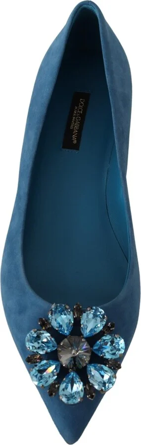 Blue Suede Crystals Loafers Flats Women's Shoes - Image 5