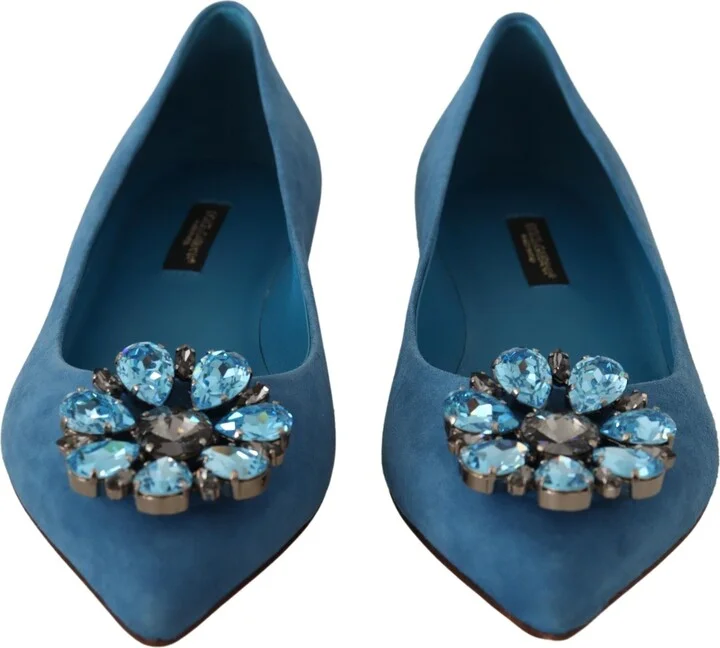 Blue Suede Crystals Loafers Flats Women's Shoes - Image 6