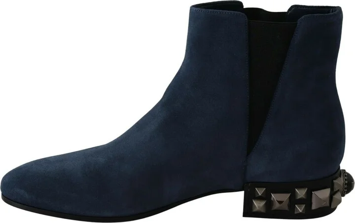 Blue Suede Embellished Studded Boots Women's Shoes - Image 2
