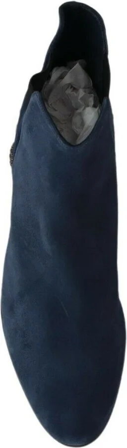 Blue Suede Embellished Studded Boots Women's Shoes - Image 4