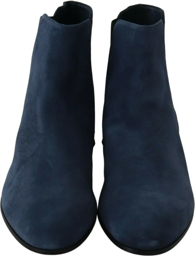 Blue Suede Embellished Studded Boots Women's Shoes - Image 5