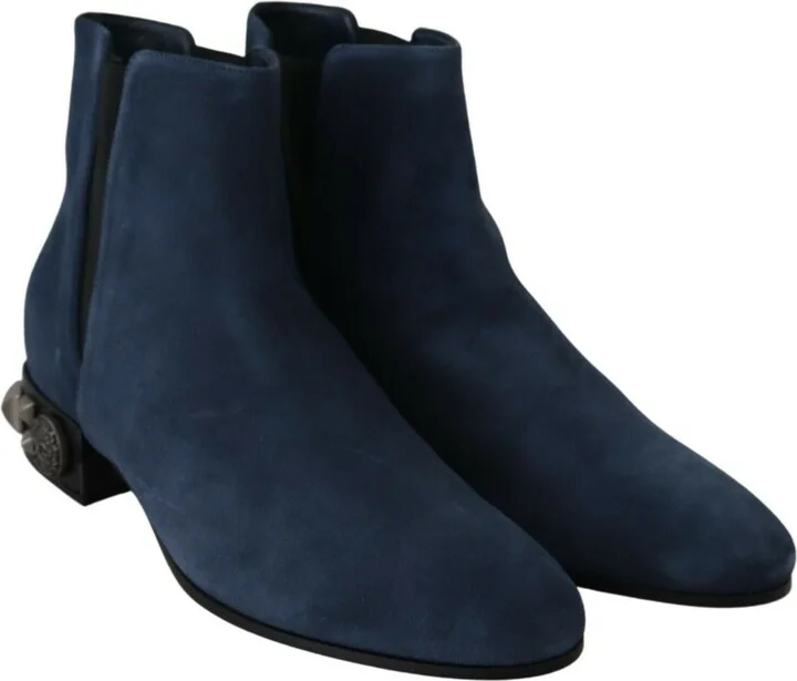 Blue Suede Embellished Studded Boots Women's Shoes - Image 6