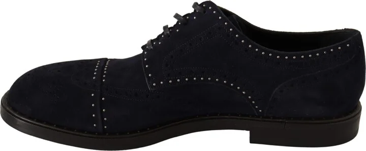 Blue Suede Leather Derby Studded Men's Shoes - Image 2