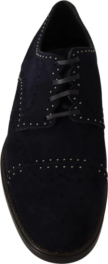 Blue Suede Leather Derby Studded Men's Shoes - Image 4