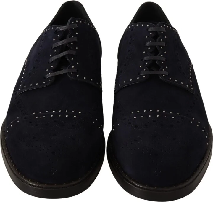 Blue Suede Leather Derby Studded Men's Shoes - Image 5