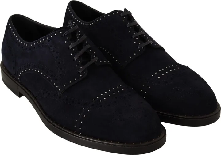 Blue Suede Leather Derby Studded Men's Shoes - Image 6