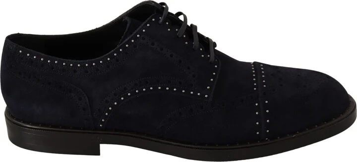 Blue Suede Leather Derby Studded Men's Shoes