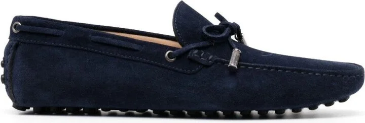 Blue Suede Men's Loafers With Textured Sole