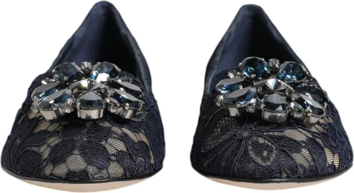 Blue Taormina Lace Crystals Flats Women's Shoes - Image 2