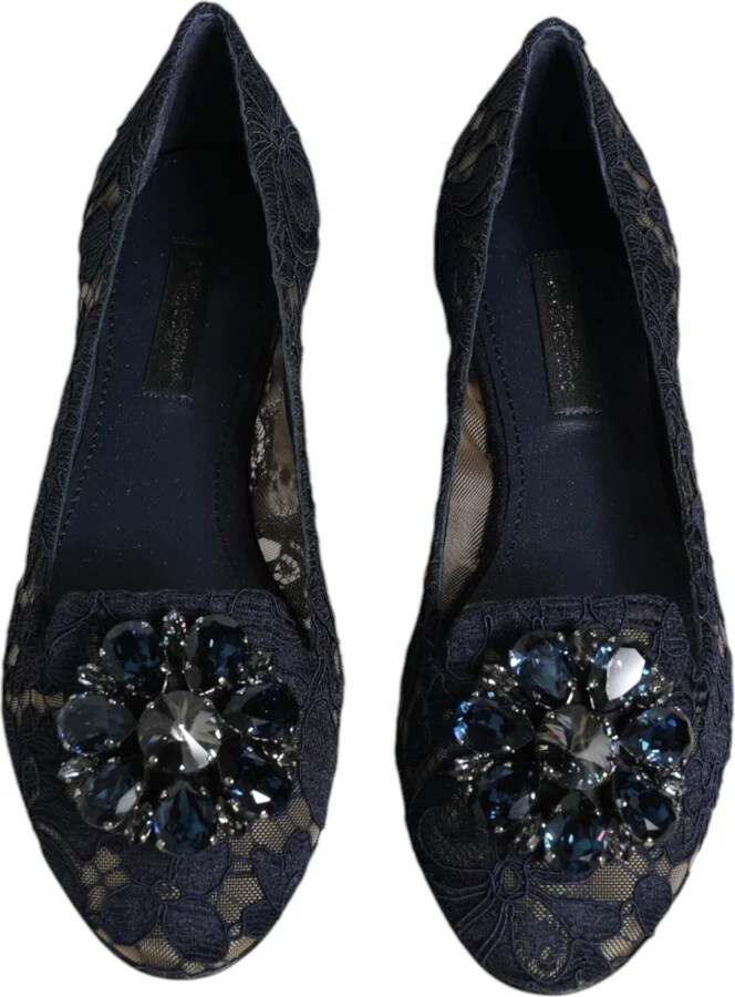 Blue Taormina Lace Crystals Flats Women's Shoes - Image 3
