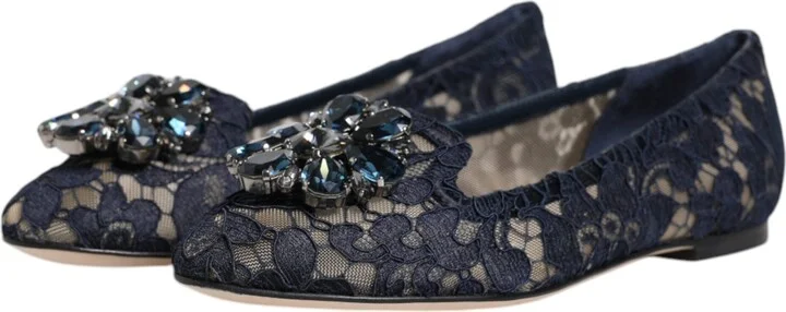 Blue Taormina Lace Crystals Flats Women's Shoes - Image 4