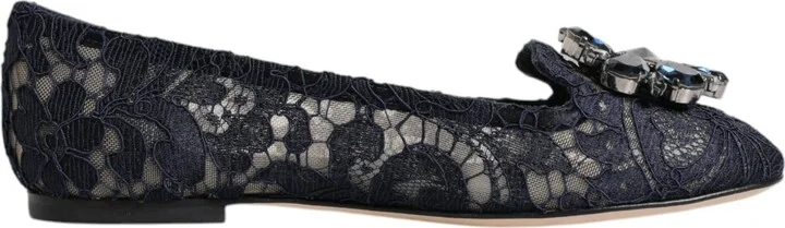 Blue Taormina Lace Crystals Flats Women's Shoes