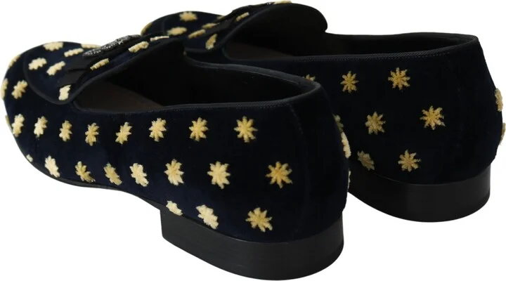 Blue Velvet Crown Slippers Loafers Men's Shoes - Image 2