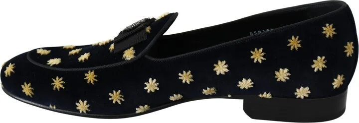 Blue Velvet Crown Slippers Loafers Men's Shoes - Image 3