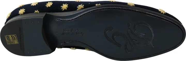 Blue Velvet Crown Slippers Loafers Men's Shoes - Image 4