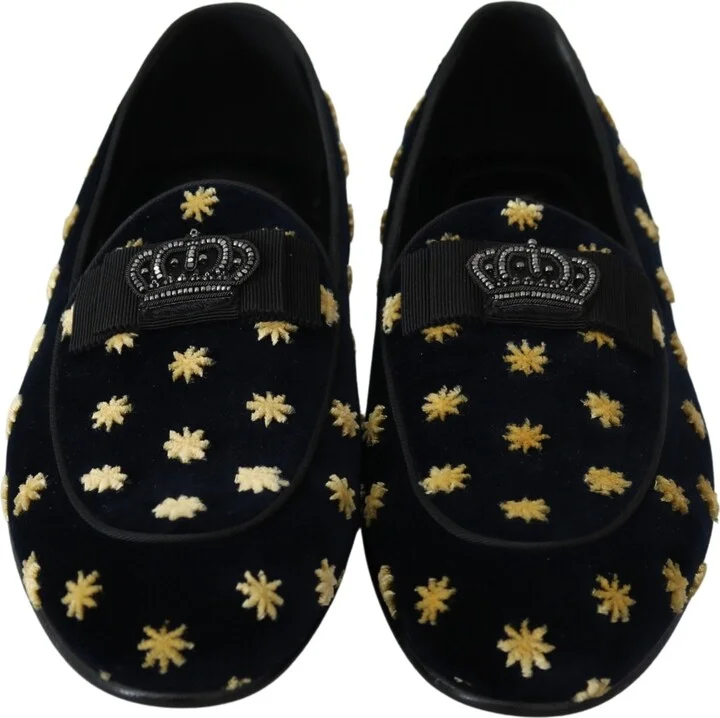 Blue Velvet Crown Slippers Loafers Men's Shoes - Image 6