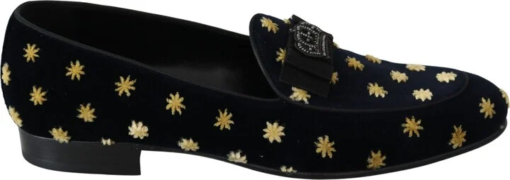 Blue Velvet Crown Slippers Loafers Men's Shoes