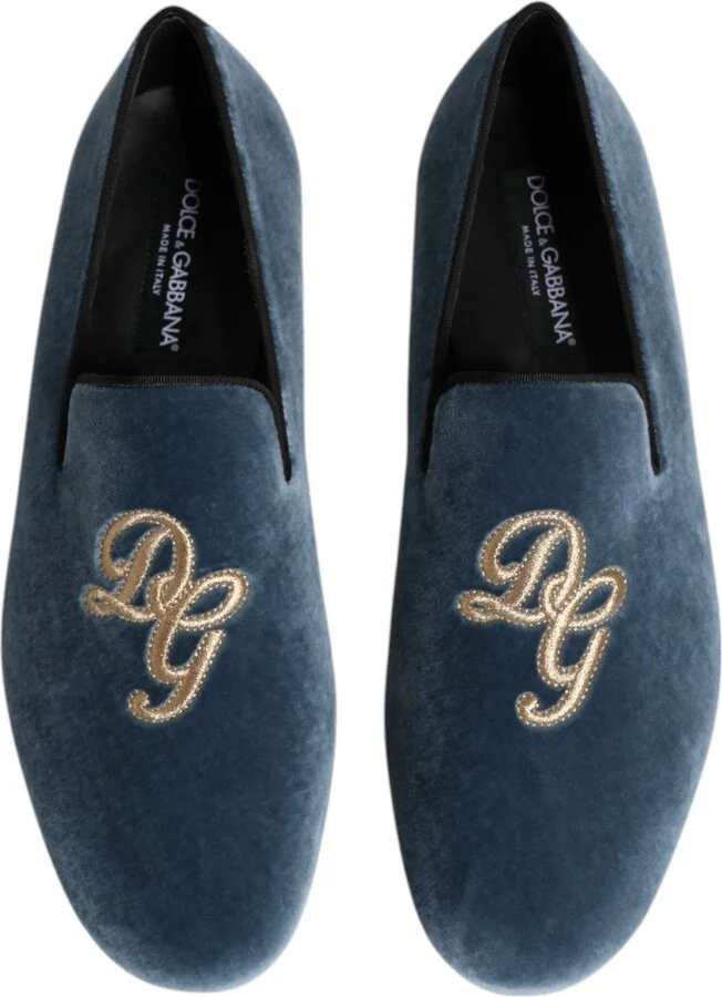 Blue Velvet DG Logo Loafers Formal Men's Shoes - Image 3