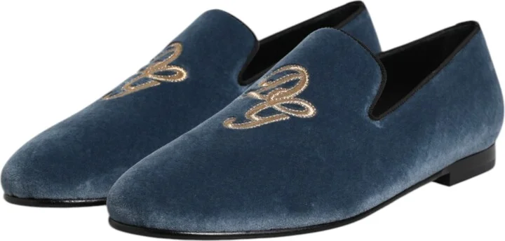 Blue Velvet DG Logo Loafers Formal Men's Shoes - Image 4