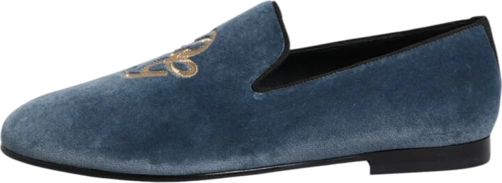 Blue Velvet DG Logo Loafers Formal Men's Shoes - Image 6