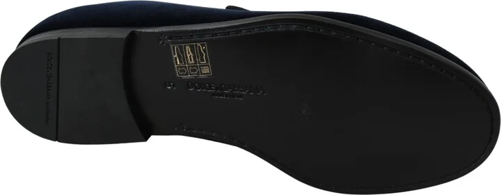 Blue Velvet Gold Logo Slipper Loafers Men's Shoes - Image 2