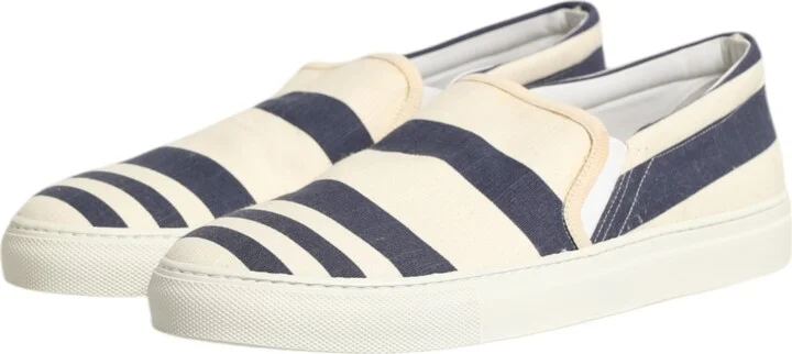 Blue White Striped Canvas Men Low Top Casual Men's Shoes (Pre-Owned) - Image 4