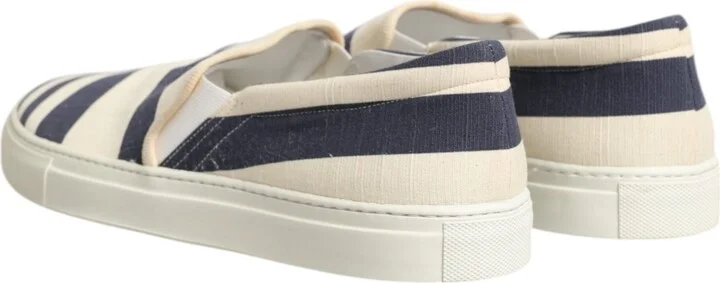 Blue White Striped Canvas Men Low Top Casual Men's Shoes (Pre-Owned) - Image 5